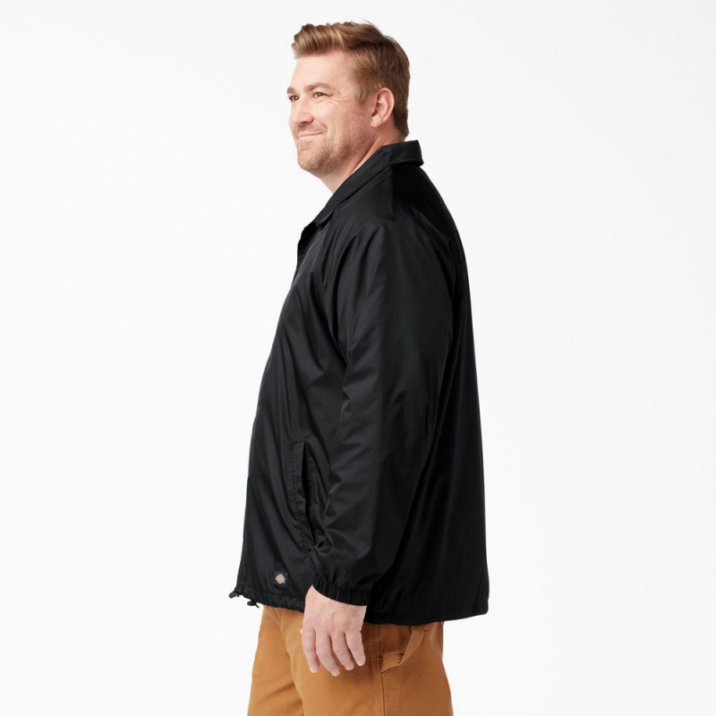 Men's Dickies Snap Front Jacket Black | 150973BHN