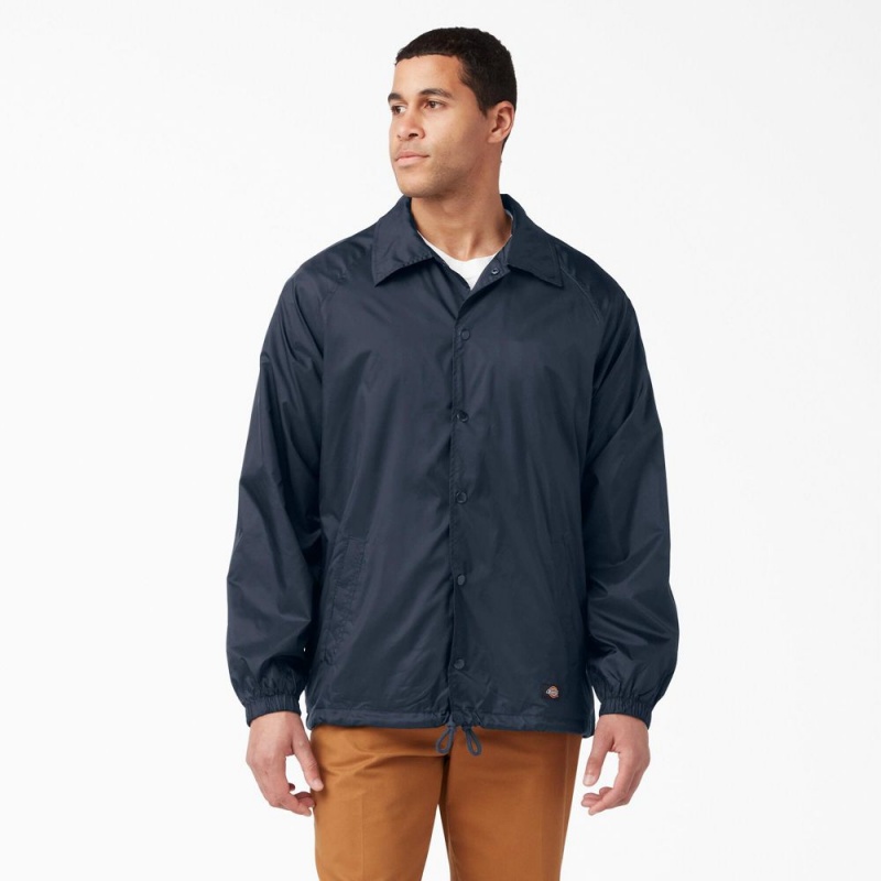 Men\'s Dickies Snap Front Jacket Navy | 728341MWS