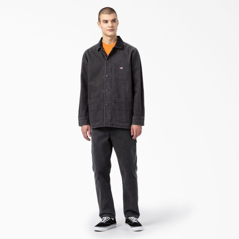 Men's Dickies Stonewashed Duck Unlined Chore Jacket Black | 509378QFE