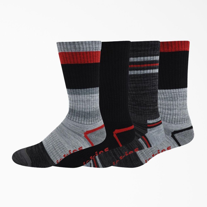 Men\'s Dickies Striped Crew 4-Pack Socks Grey | 521964CIA