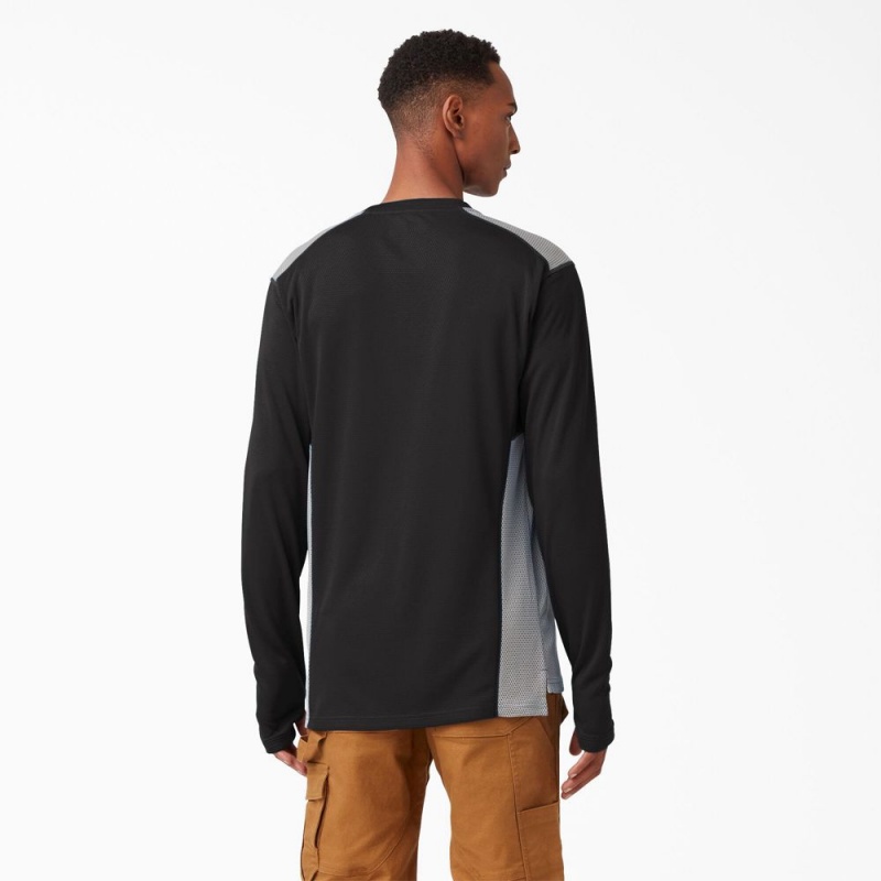 Men's Dickies Temp-iQ® 365 Long Sleeve Pocket T-Shirt Black | 160398HTS