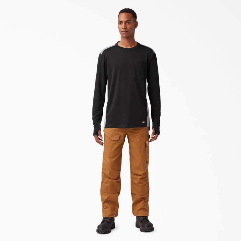 Men's Dickies Temp-iQ® 365 Long Sleeve Pocket T-Shirt Black | 160398HTS