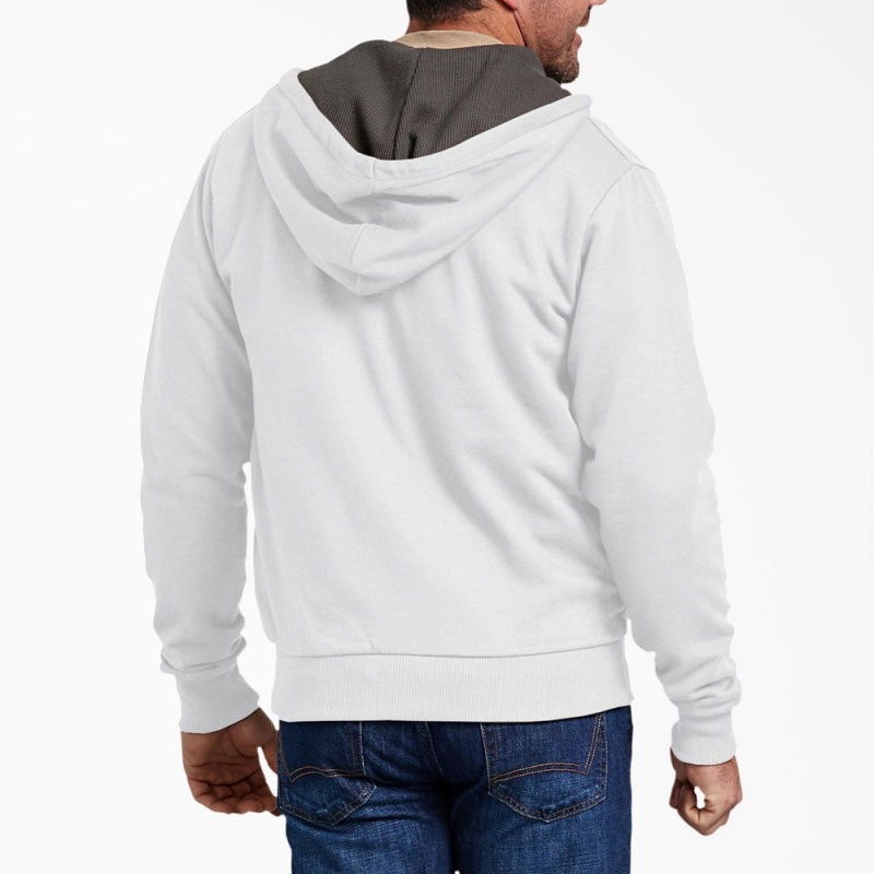 Men's Dickies Thermal Lined Fleece Zip Hoodie White | 820417JWS