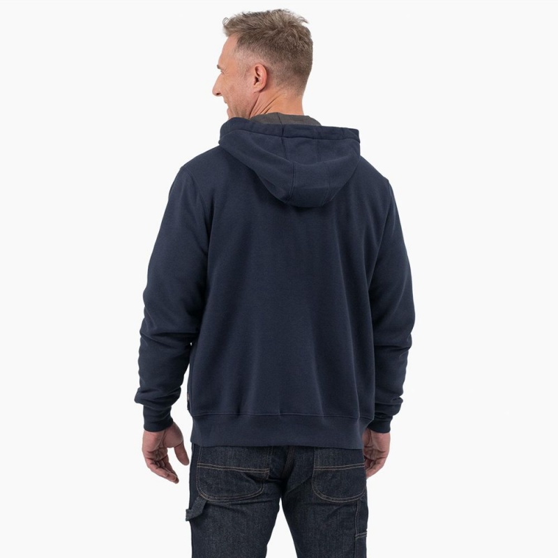 Men's Dickies Thermal Lined Full-Zip Fleece Hoodie Navy | 026735WVM