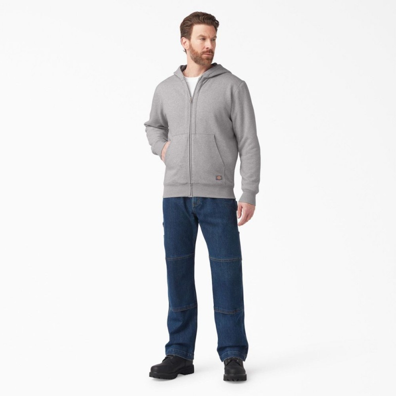 Men's Dickies Thermal Lined Full-Zip Fleece Hoodie Grey | 073261JWV