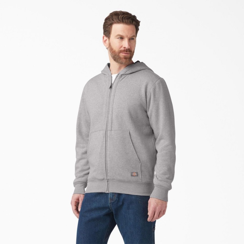 Men\'s Dickies Thermal Lined Full-Zip Fleece Hoodie Grey | 073261JWV