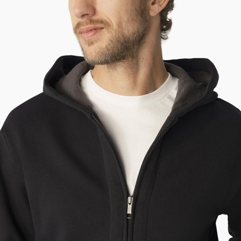 Men's Dickies Thermal Lined Full-Zip Fleece Hoodie Black | 538297SJD