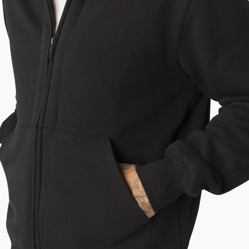 Men's Dickies Thermal Lined Full-Zip Fleece Hoodie Black | 538297SJD