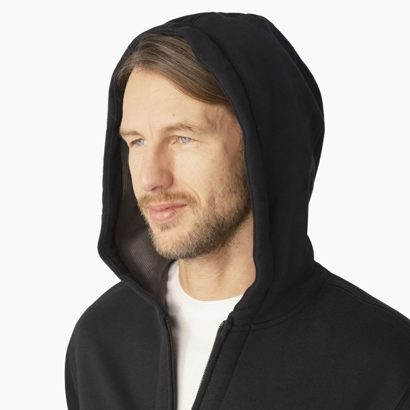 Men's Dickies Thermal Lined Full-Zip Fleece Hoodie Black | 538297SJD