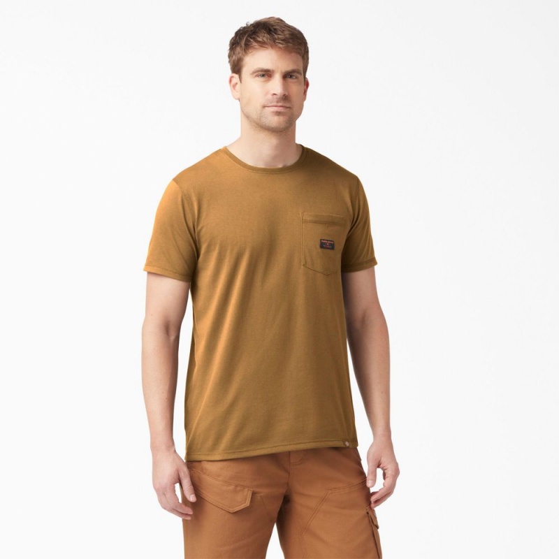 Men's Dickies Traeger x Pocket T-Shirt Brown | 859263FXL