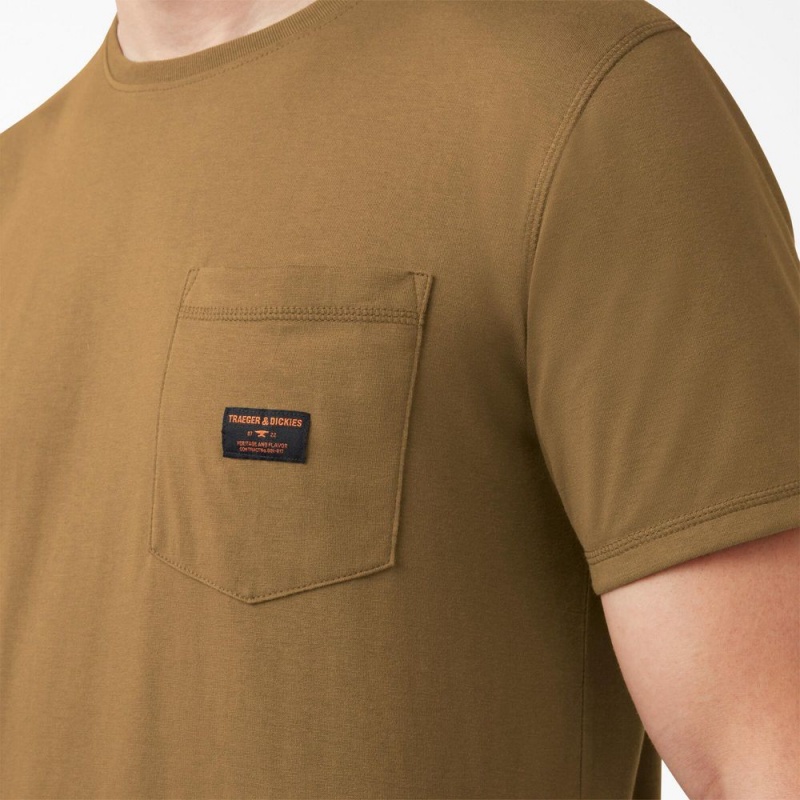 Men's Dickies Traeger x Pocket T-Shirt Brown | 859263FXL