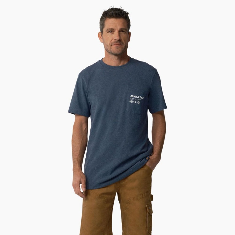 Men's Dickies United By Work Graphic Pocket T-Shirt Blue | 306129FLW