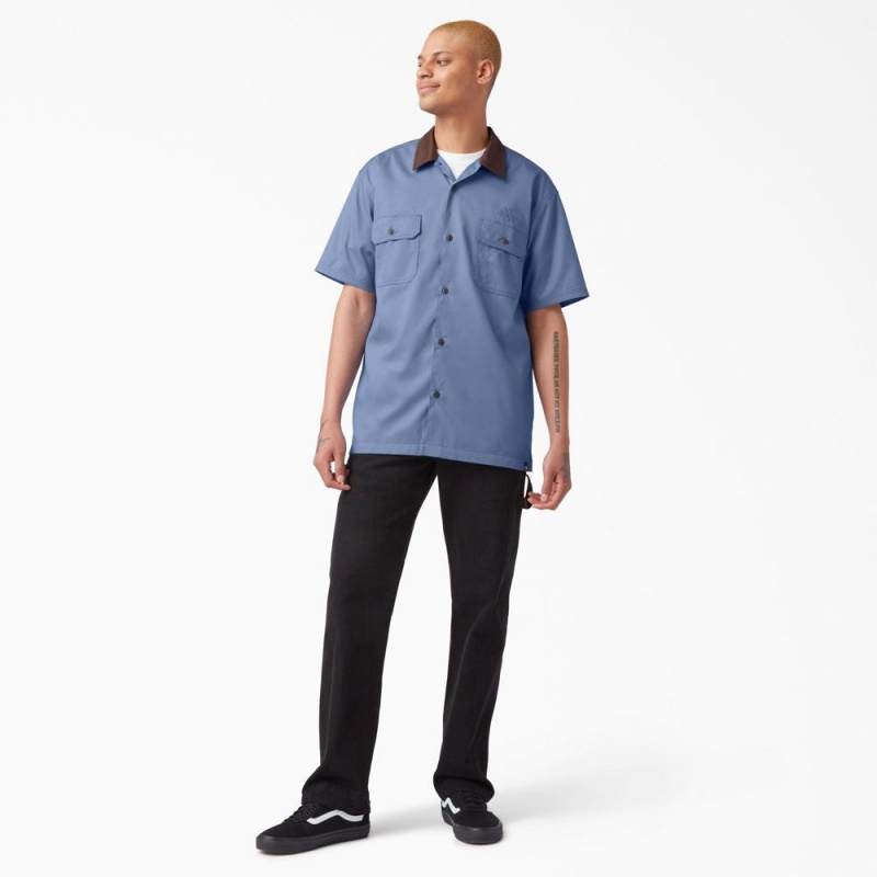 Men's Dickies Vincent Alvarez Block Collar Work Shirts Blue | 908651JPO