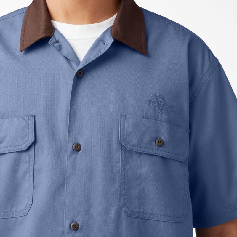 Men's Dickies Vincent Alvarez Block Collar Work Shirts Blue | 908651JPO