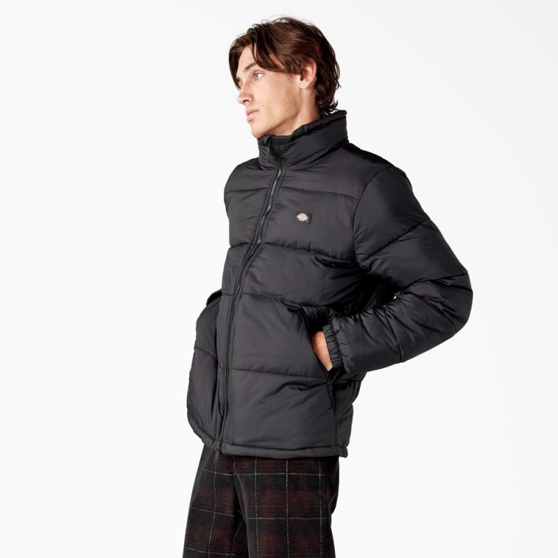 Men's Dickies Waldenburg Puffer Jacket Black | 871965BQM