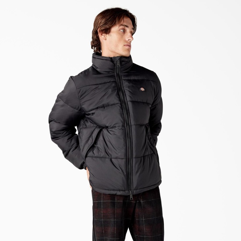 Men's Dickies Waldenburg Puffer Jacket Black | 871965BQM