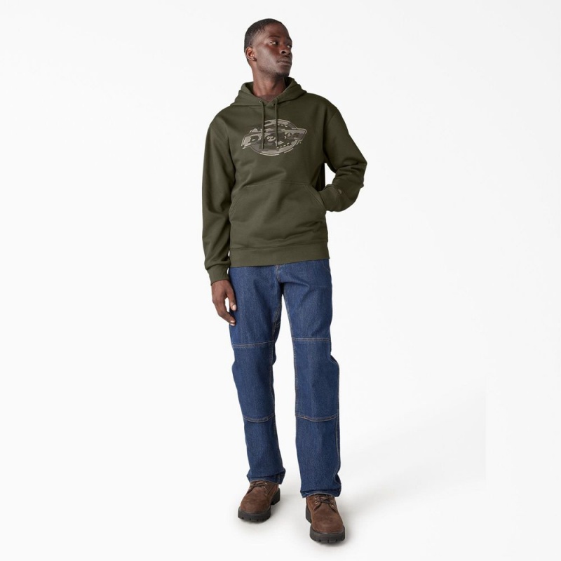 Men's Dickies Water Repellent Camo Logo Hoodie Green | 890413ZIG