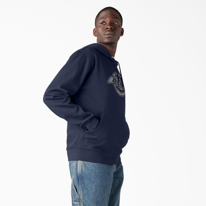 Men's Dickies Water Repellent Camo Logo Hoodie Navy | 653708JIS