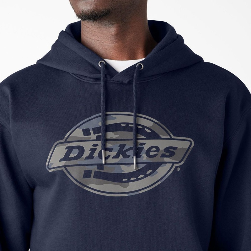 Men's Dickies Water Repellent Camo Logo Hoodie Navy | 653708JIS