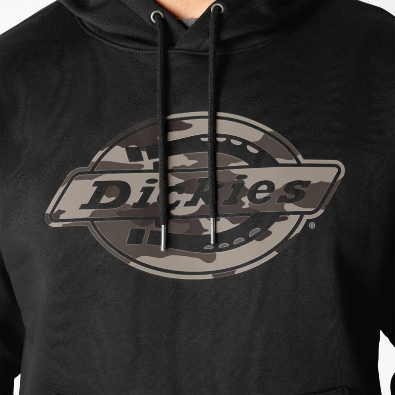 Men's Dickies Water Repellent Camo Logo Hoodie Black | 037829RCO