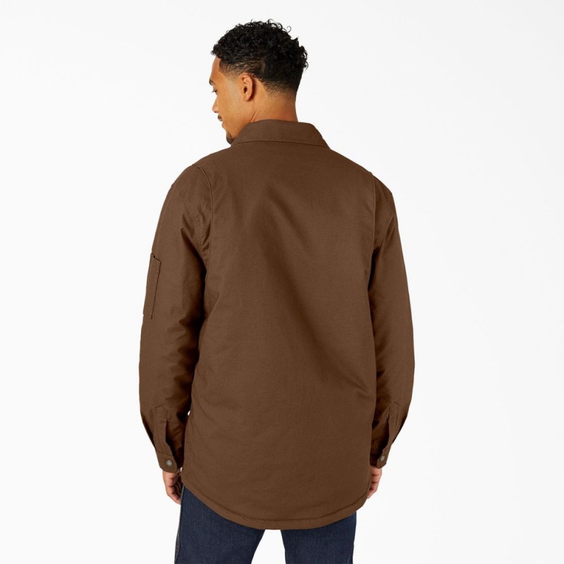 Men's Dickies Water Repellent Fleece-Lined Duck Shirt Jacket Brown | 031756BVO