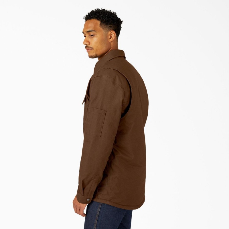 Men's Dickies Water Repellent Fleece-Lined Duck Shirt Jacket Brown | 031756BVO