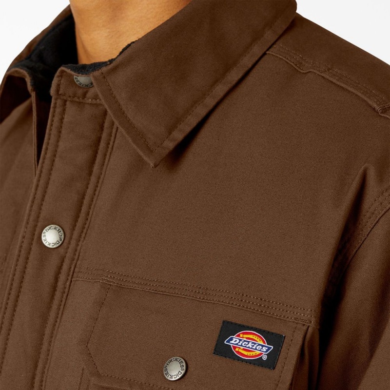 Men's Dickies Water Repellent Fleece-Lined Duck Shirt Jacket Brown | 031756BVO