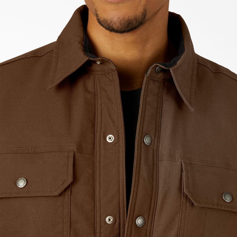 Men's Dickies Water Repellent Fleece-Lined Duck Shirt Jacket Brown | 031756BVO