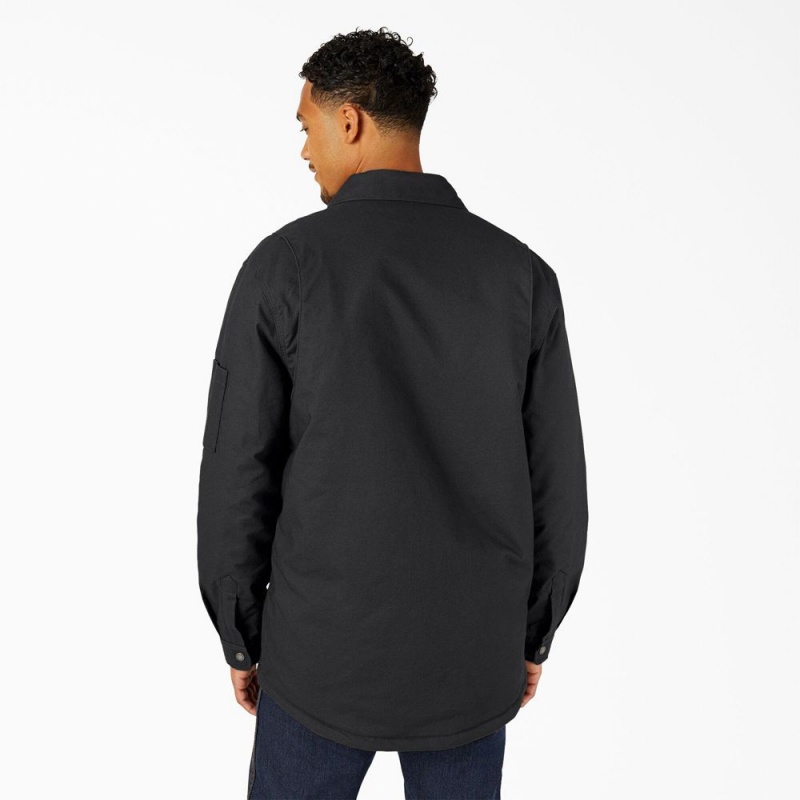 Men's Dickies Water Repellent Fleece-Lined Duck Shirt Jacket Black | 129658HFD