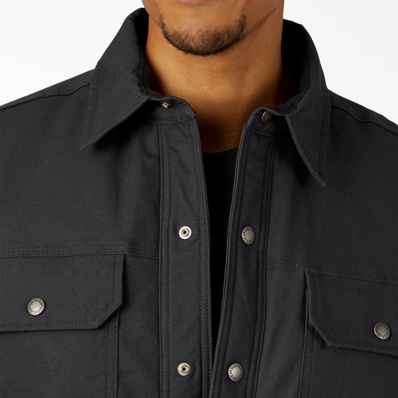 Men's Dickies Water Repellent Fleece-Lined Duck Shirt Jacket Black | 129658HFD