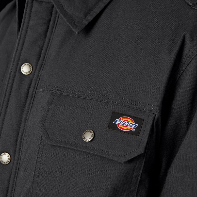 Men's Dickies Water Repellent Fleece-Lined Duck Shirt Jacket Black | 129658HFD