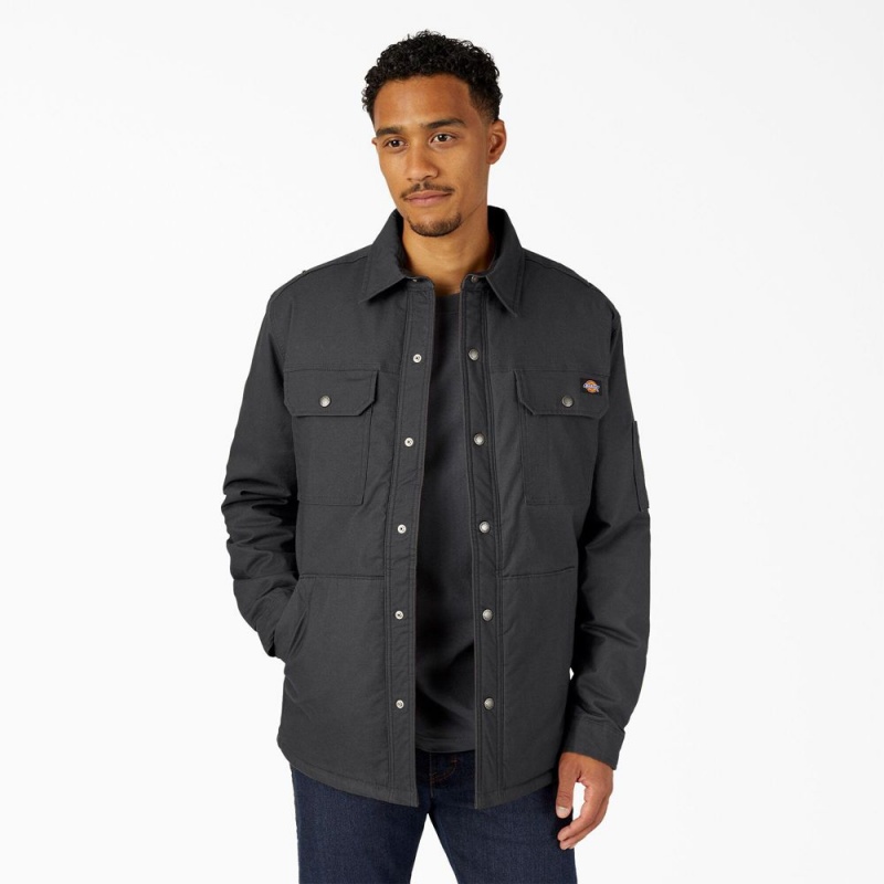 Men\'s Dickies Water Repellent Fleece-Lined Duck Shirt Jacket Black | 129658HFD