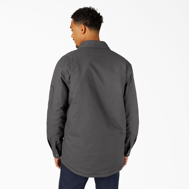 Men's Dickies Water Repellent Fleece-Lined Duck Shirt Jacket Grey | 457026QCE