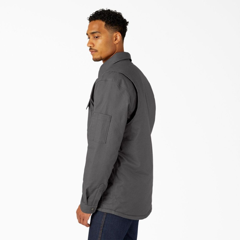 Men's Dickies Water Repellent Fleece-Lined Duck Shirt Jacket Grey | 457026QCE