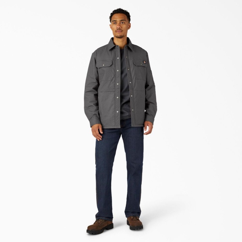 Men's Dickies Water Repellent Fleece-Lined Duck Shirt Jacket Grey | 457026QCE