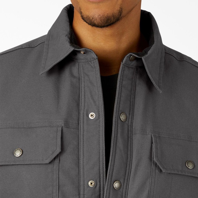 Men's Dickies Water Repellent Fleece-Lined Duck Shirt Jacket Grey | 457026QCE