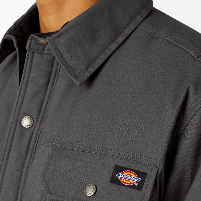 Men's Dickies Water Repellent Fleece-Lined Duck Shirt Jacket Grey | 457026QCE