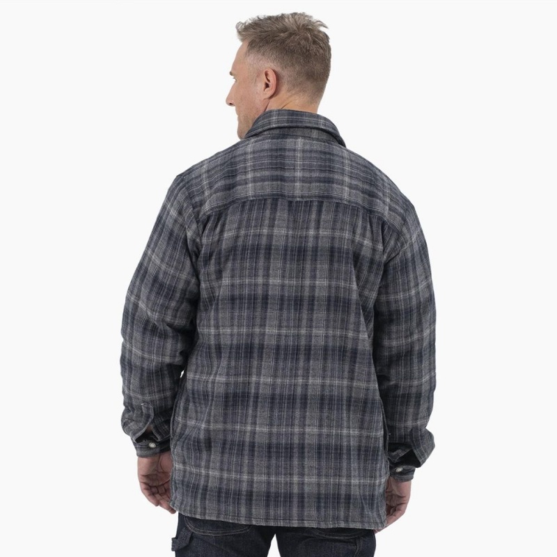 Men's Dickies Water Repellent Fleece-Lined Flannel Shirt Jacket Grey | 495107LYD