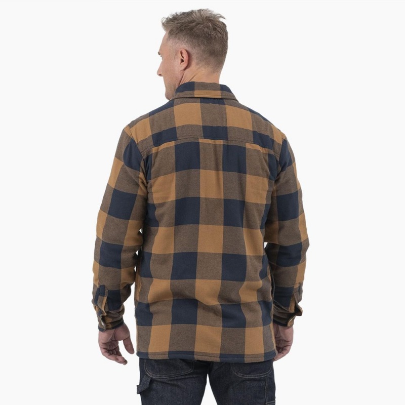 Men's Dickies Water Repellent Fleece-Lined Flannel Shirt Jacket Brown | 746309JVK