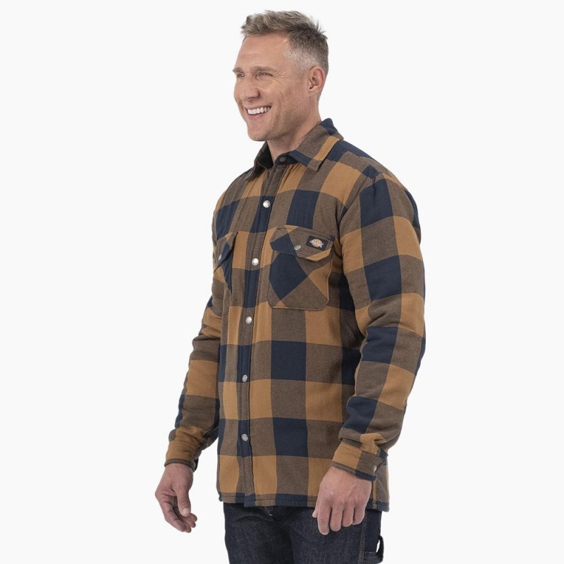 Men's Dickies Water Repellent Fleece-Lined Flannel Shirt Jacket Brown | 746309JVK