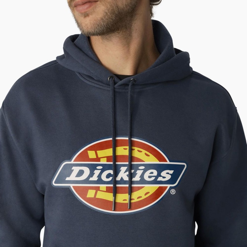 Men's Dickies Water Repellent Logo Hoodie Blue | 734056RXZ