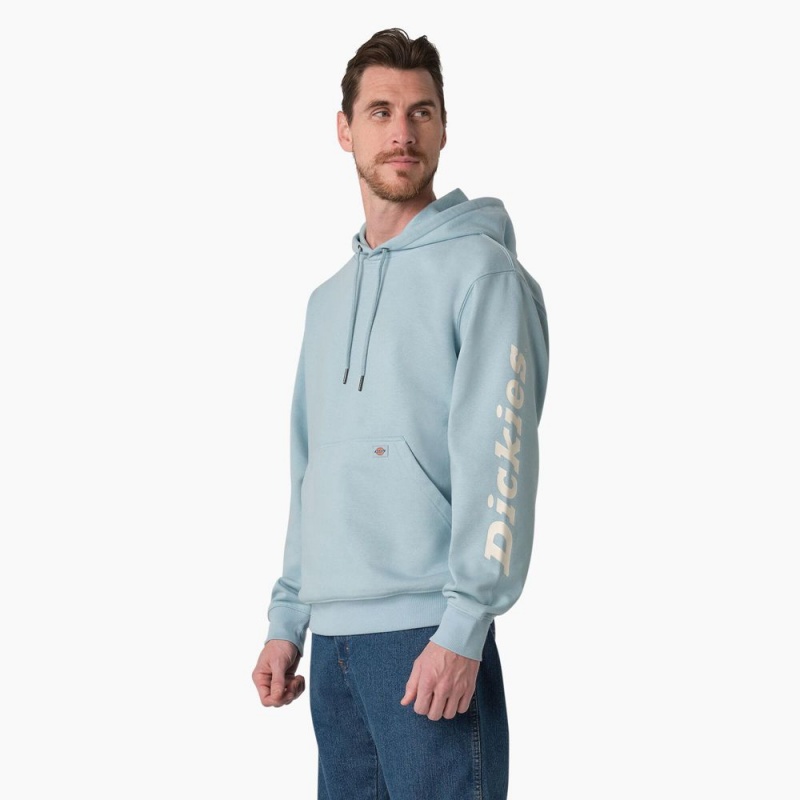 Men's Dickies Water Repellent Sleeve Logo Hoodie Blue | 805674TJR