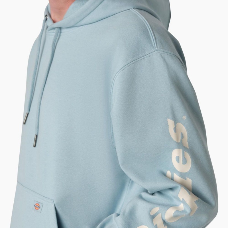 Men's Dickies Water Repellent Sleeve Logo Hoodie Blue | 805674TJR