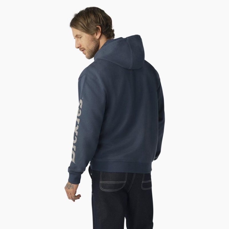 Men's Dickies Water Repellent Sleeve Logo Hoodie Blue | 971403RFC