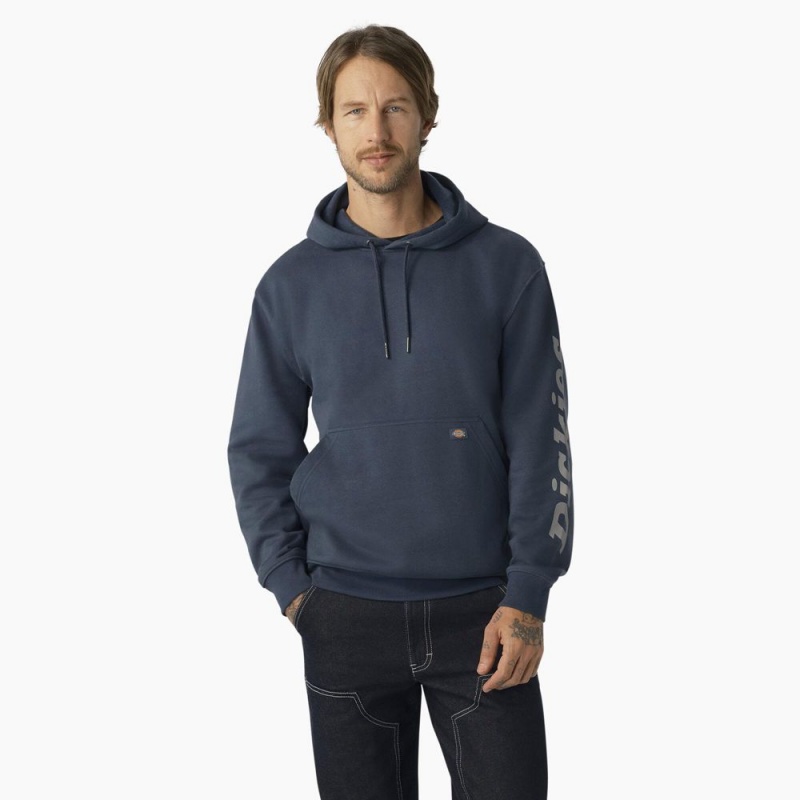 Men's Dickies Water Repellent Sleeve Logo Hoodie Blue | 971403RFC