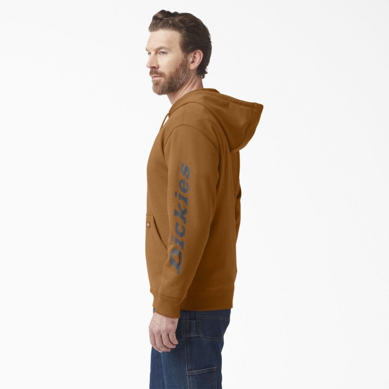 Men's Dickies Water Repellent Sleeve Logo Hoodie Brown | 321580VXK