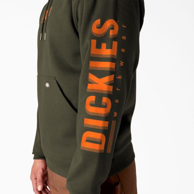 Men's Dickies Water Repellent Workwear Graphic Hoodie Green | 926845QBV