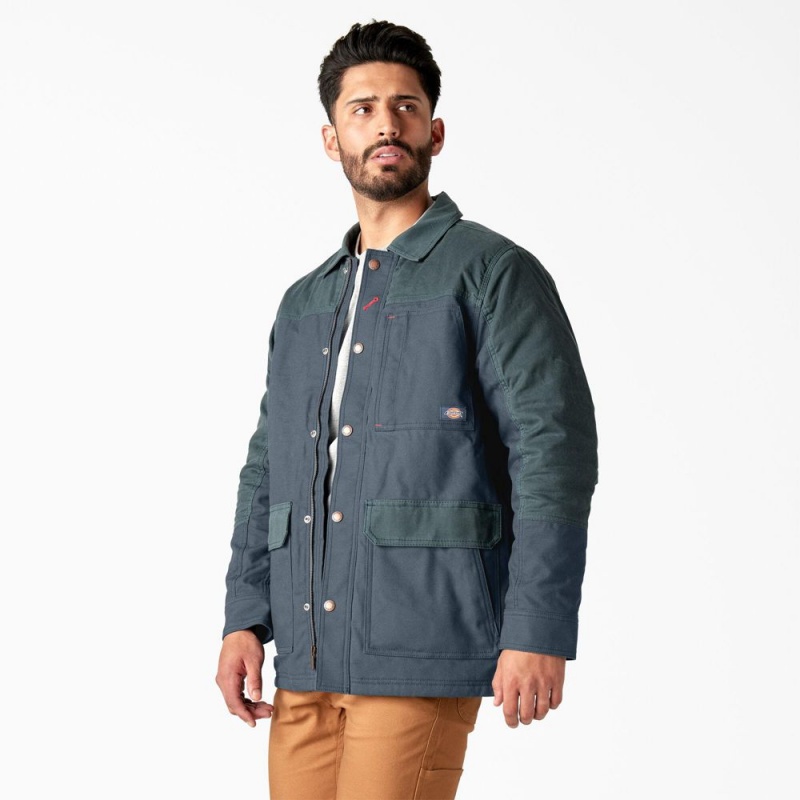 Men's Dickies Waxed Canvas Chore Jacket Blue | 435289JVC