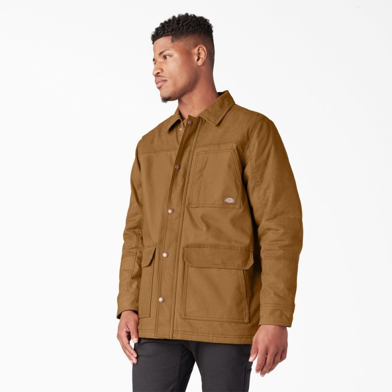 Men's Dickies Waxed Canvas Chore Jacket Brown | 234817YTH