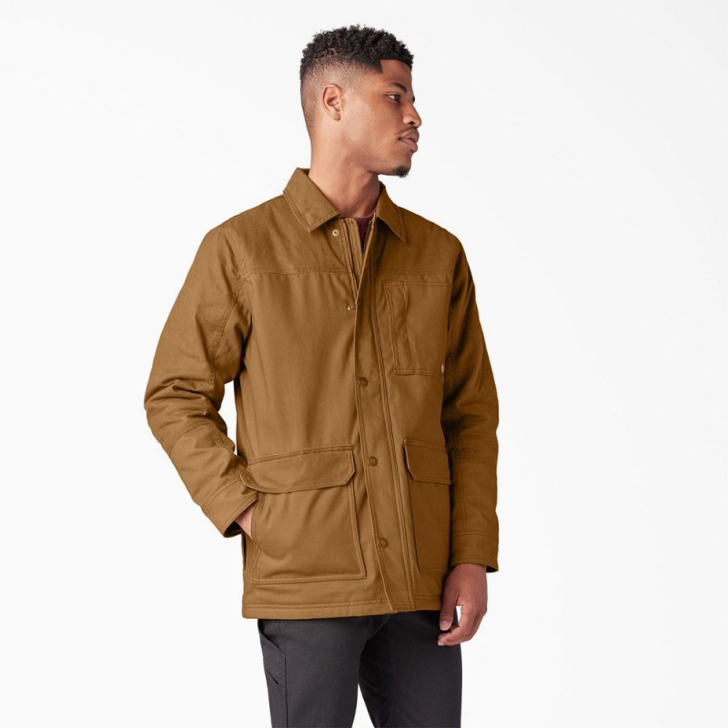 Men's Dickies Waxed Canvas Chore Jacket Brown | 234817YTH